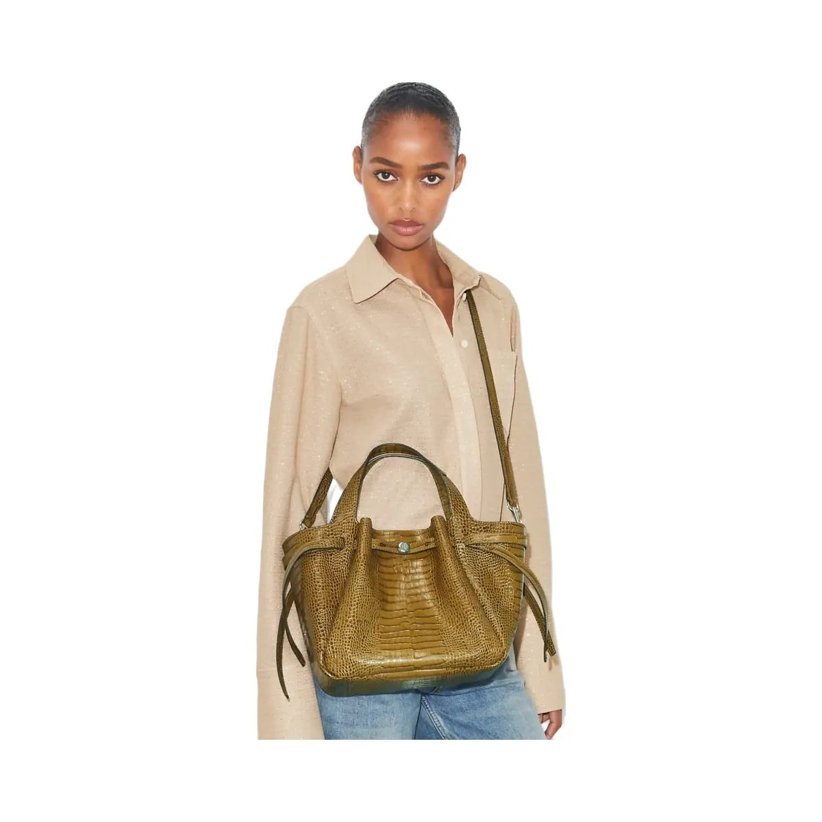 Tory Burch Small Romy Croc-Embossed Tote Shroom