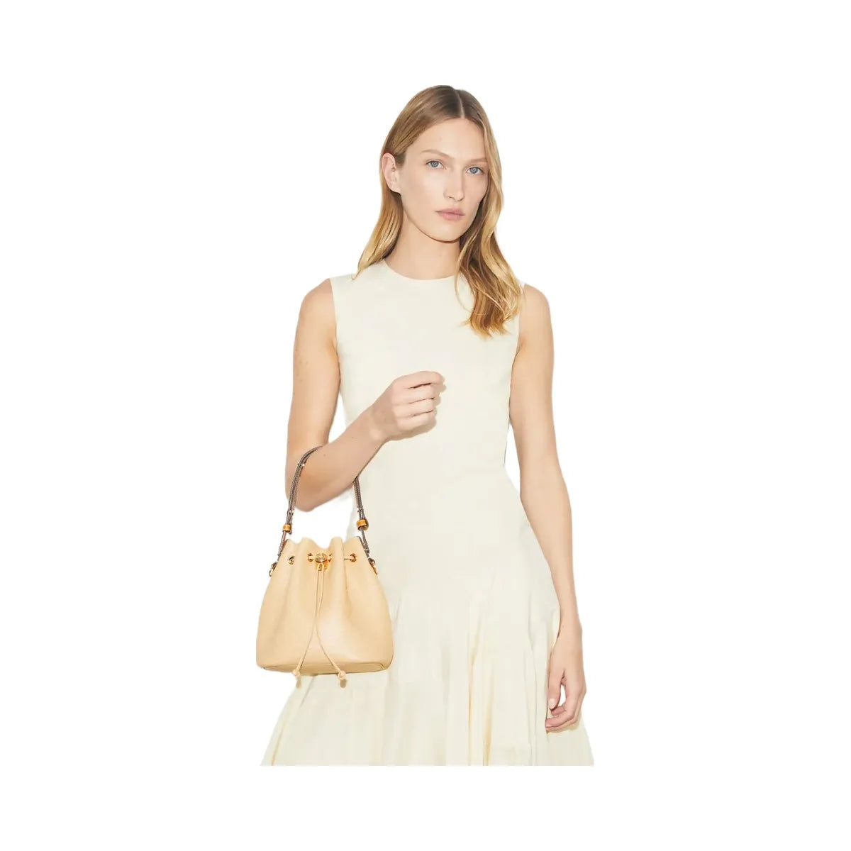 Tory Burch T Monogram Pebble Bucket Bag Biscotti