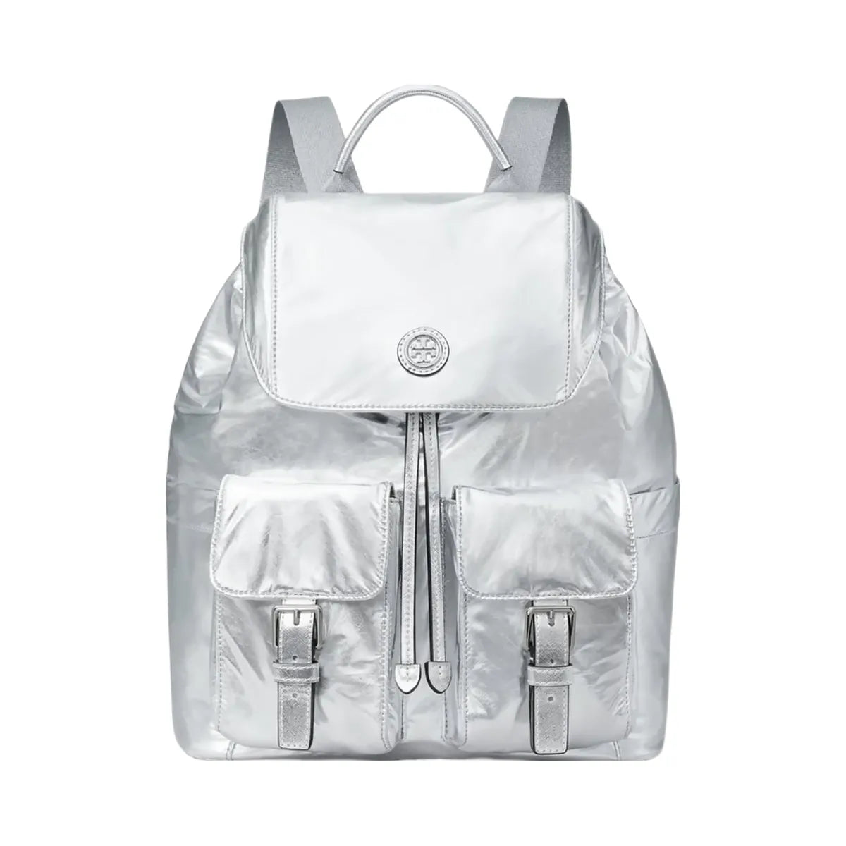 Tory Burch Virginia Metallic Flap Backpack Silver