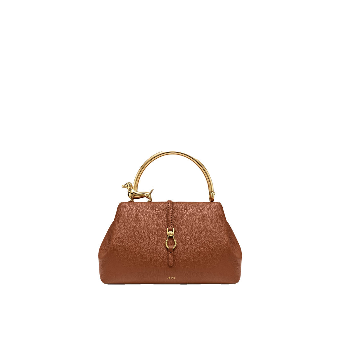 JW PEI Bruna Dachshund Metal Handle Top Handle Bag - Brown