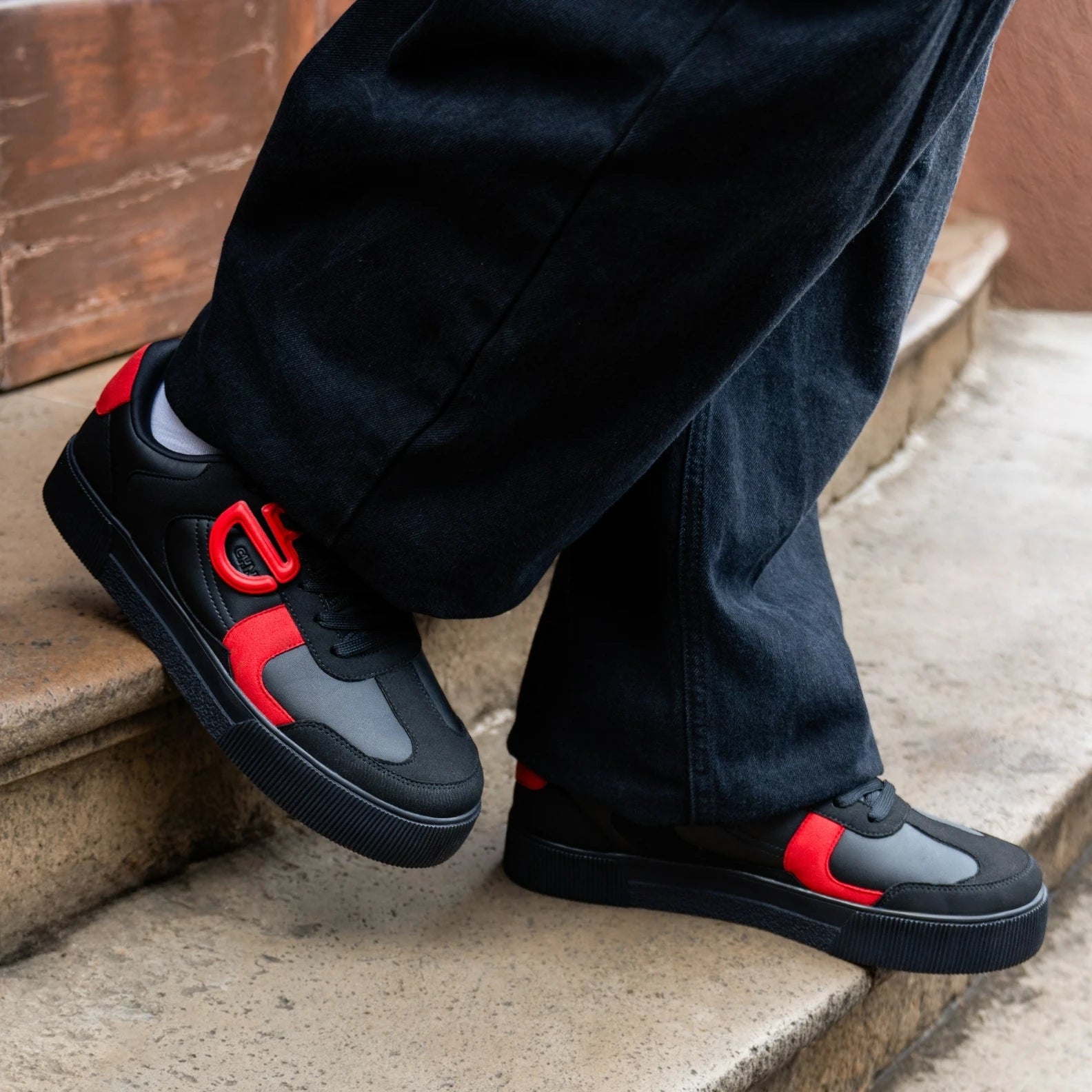 Vinyl CHNKS lifestyle sneaker image – black and red streetwear sneakers India