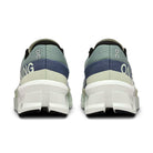 Back view of stylish blue and green chunky sole sneakers featuring 'ON' branding